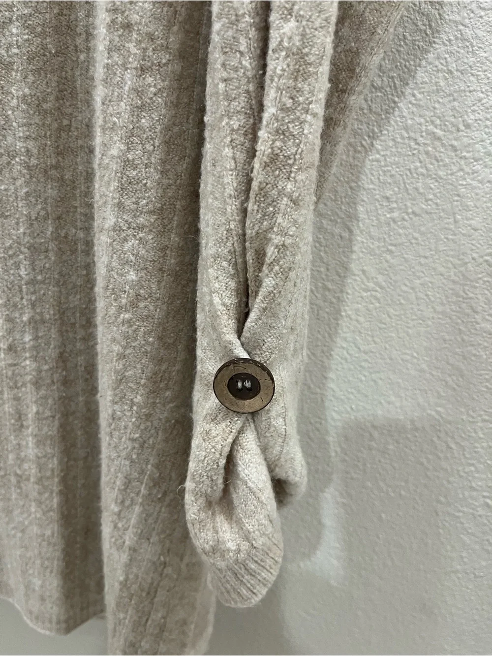 Free People Oatmeal Ribbed Henley Tunic with Button Accents